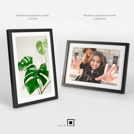 Czarna ramka na zdjęcia 21x30 cm A4 rama MDF z plexi klasyczna ramka zawieszka stopka