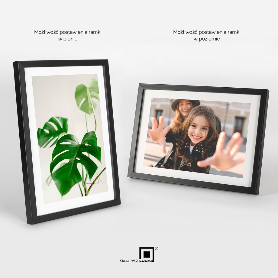 Czarna ramka na zdjęcia 21x30 cm A4 rama MDF z plexi klasyczna ramka zawieszka stopka