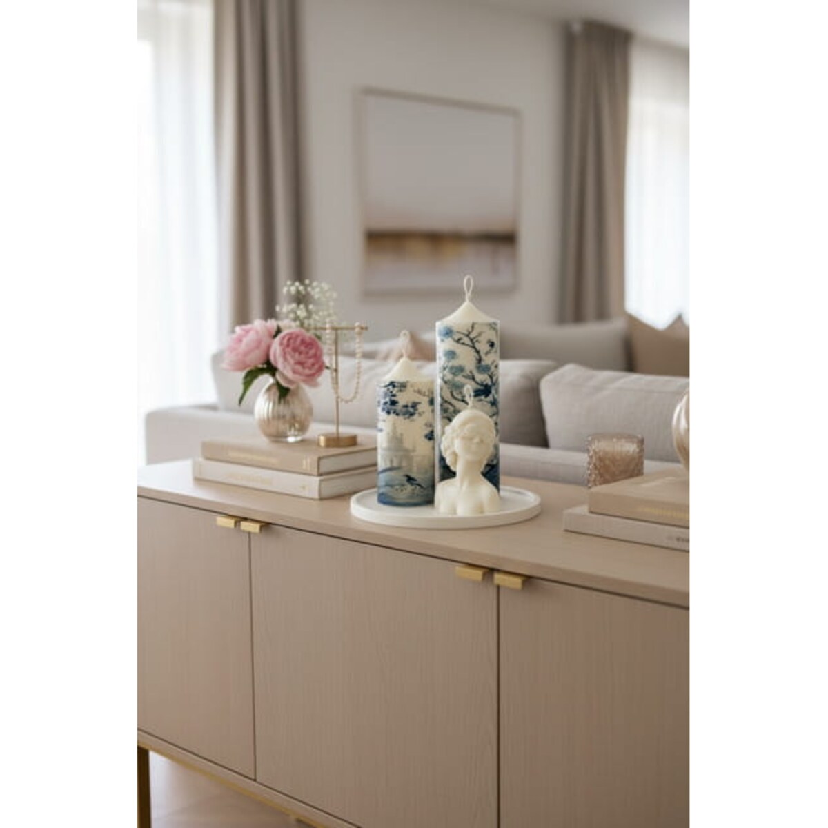 Zestaw świec sojowych Eva na dekoracyjnej tacy – elegancki prezent z torbą w zestawie