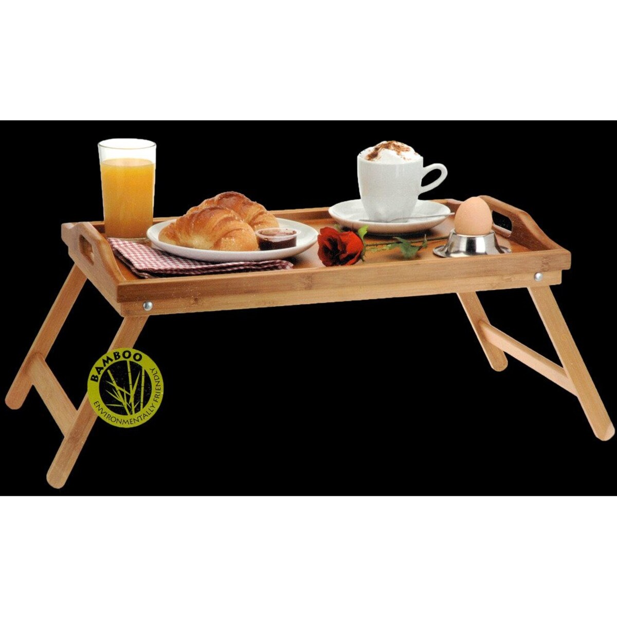 Stolik śniadaniowy, bambusowa taca z nóżkami, 50x30 cm