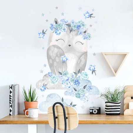 Naklejka na ścianę Sowa niebieska