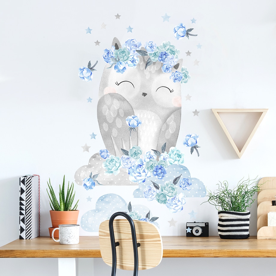 Naklejka na ścianę Sowa niebieska