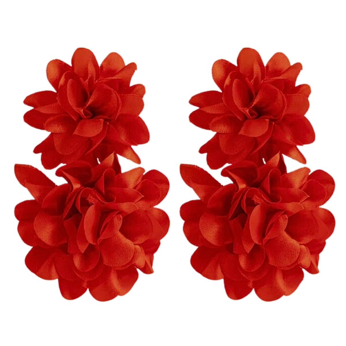Kolczyki czerwone podwójne kwiatowe satynowe