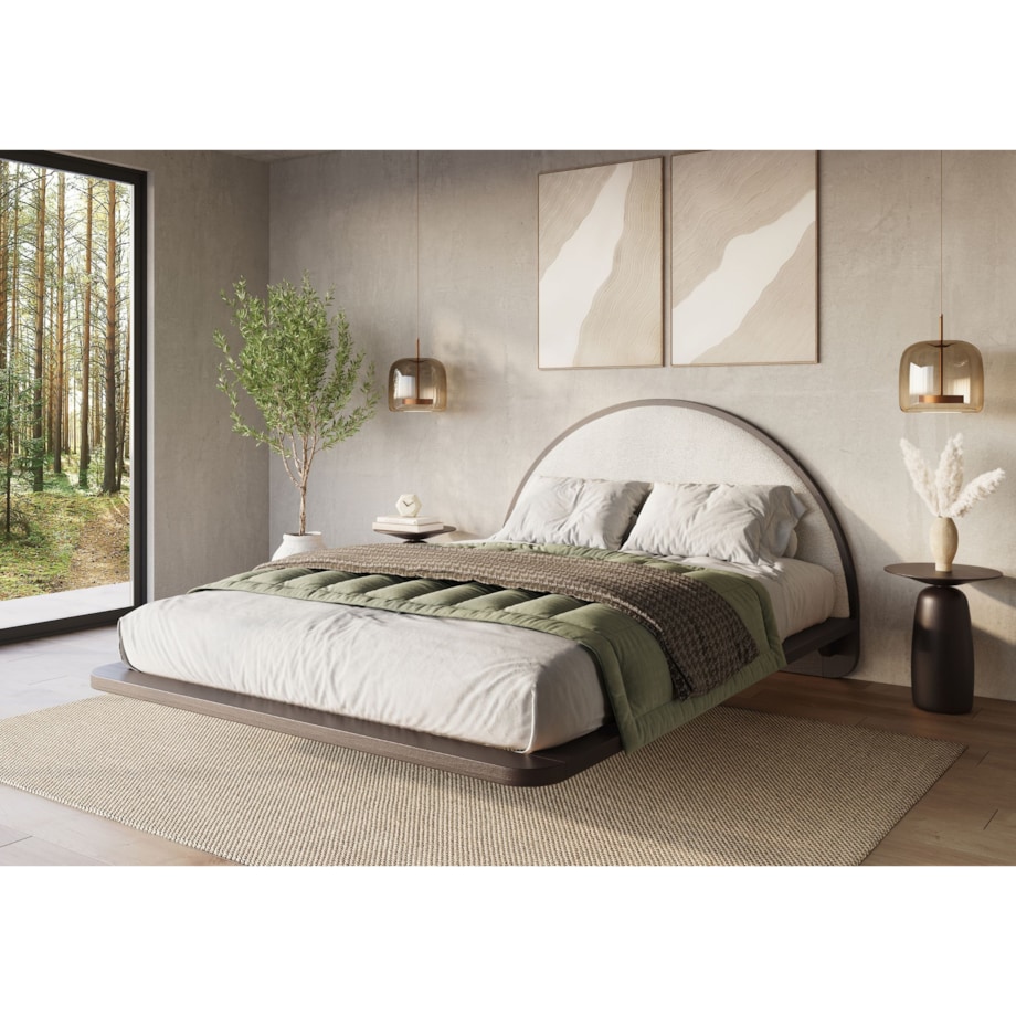 Łóżko lewitujące drewniane bukowe Visby MOMOKO / 160x200 cm, kolor palisander