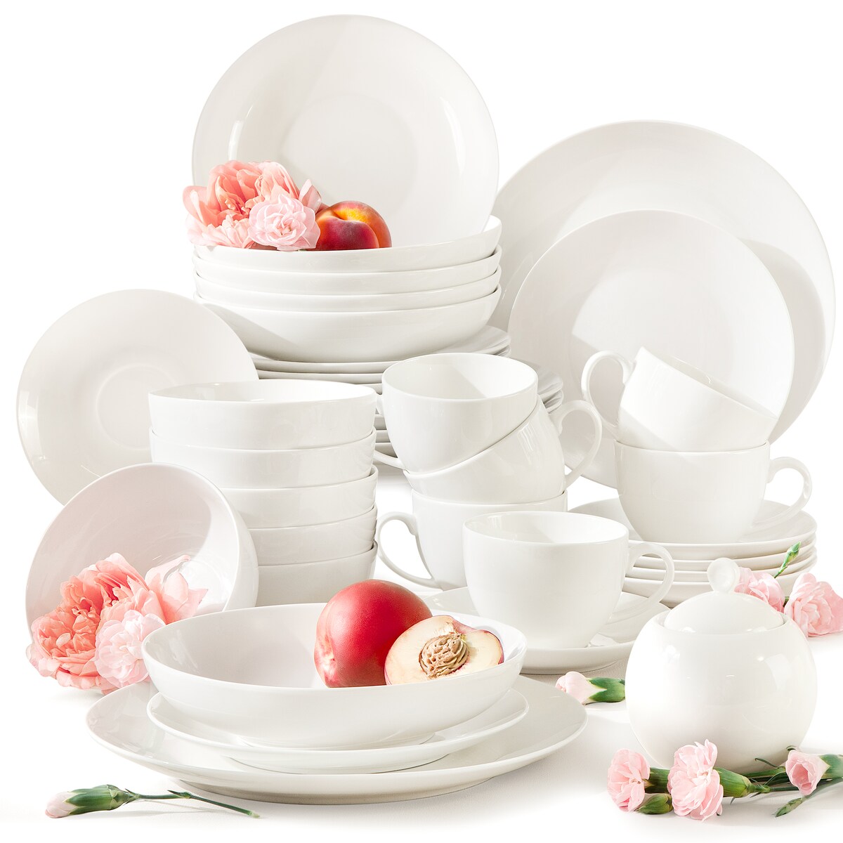 KONSIMO AD BELLA, Zestaw obiadowo-kawowy 6 os. (37 el.), kolor ecru