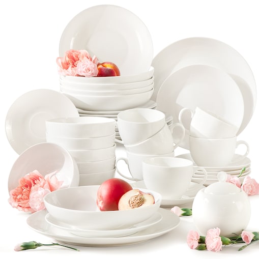 KONSIMO AD BELLA, Zestaw obiadowo-kawowy 6 os. (37 el.), kolor ecru