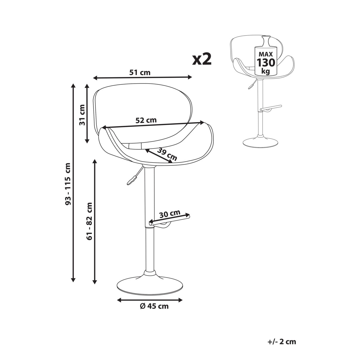 Zestaw 2 krzeseł barowych ROTTERDAM Ekoskóra Obrotowy Czarny