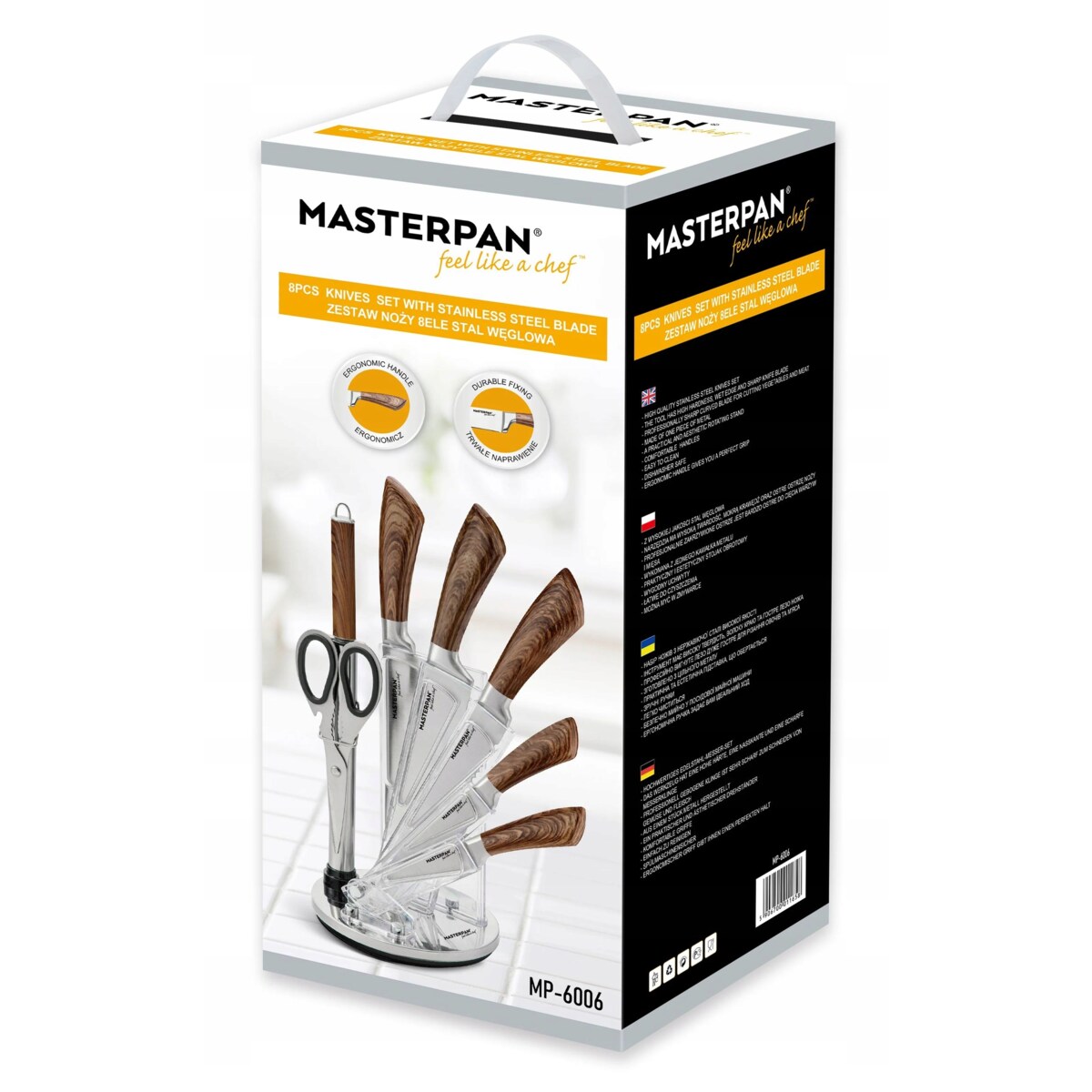 Zestaw Komplet Noży Kuchennych W Stojaku 8 Szt. Ostrzałka Nożyczki Ostre