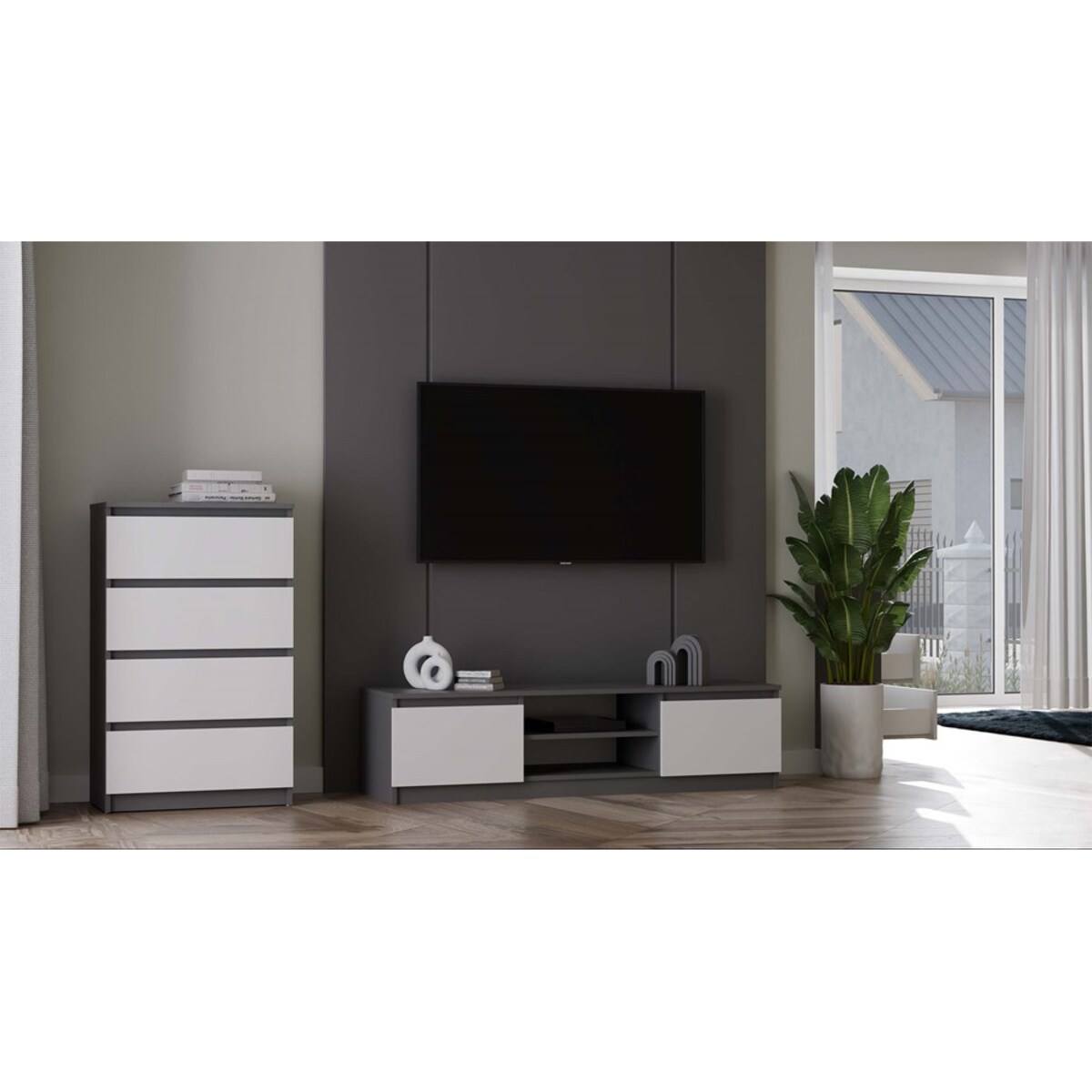 Komoda Malwa M4 ANTRACYT BIAŁY