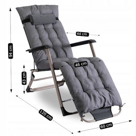 Leżak Rozkładany Ogrodowy Plażowy Turystyczny Leżanka EDISON szary