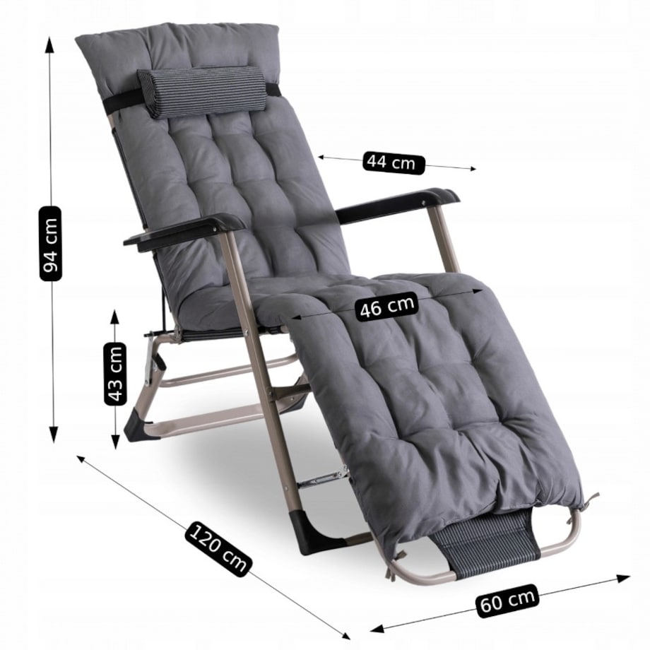 Leżak Rozkładany Ogrodowy Plażowy Turystyczny Leżanka EDISON szary