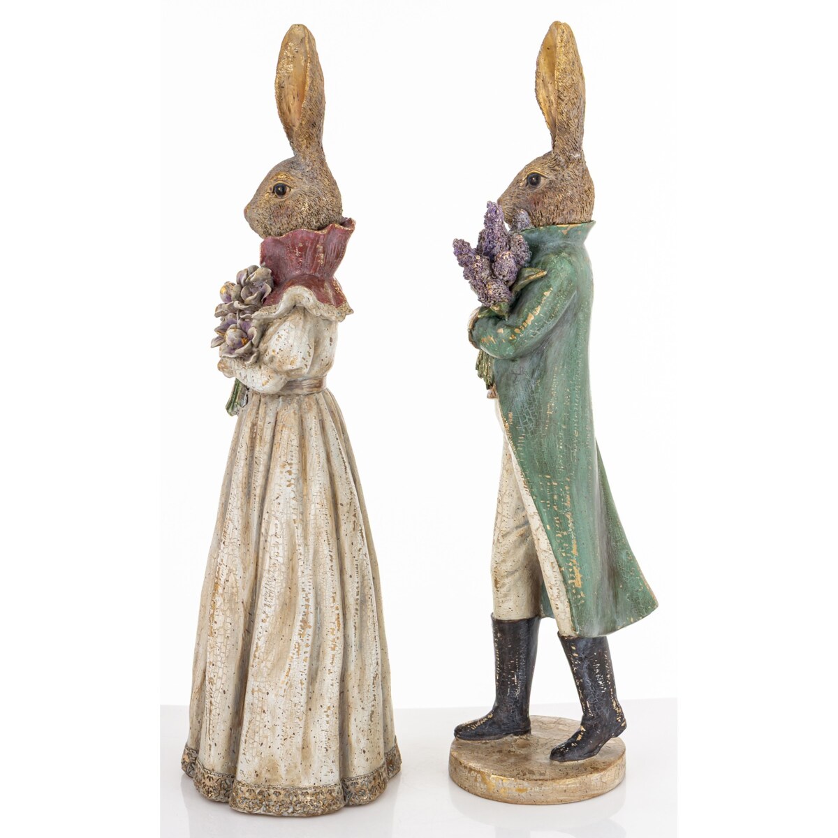 Dekoracja - para królików 53x18x15,5 i 53x17x4 cm CITTADINI-3 z bukietami kwiatów