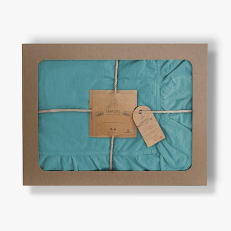 Pościel bawełniana 220x200 z falbanką Stonewashed Exclusive, Mineral Blue