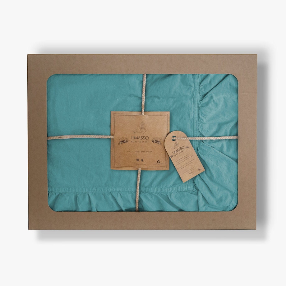 Pościel bawełniana 220x200 z falbanką Stonewashed Exclusive, Mineral Blue