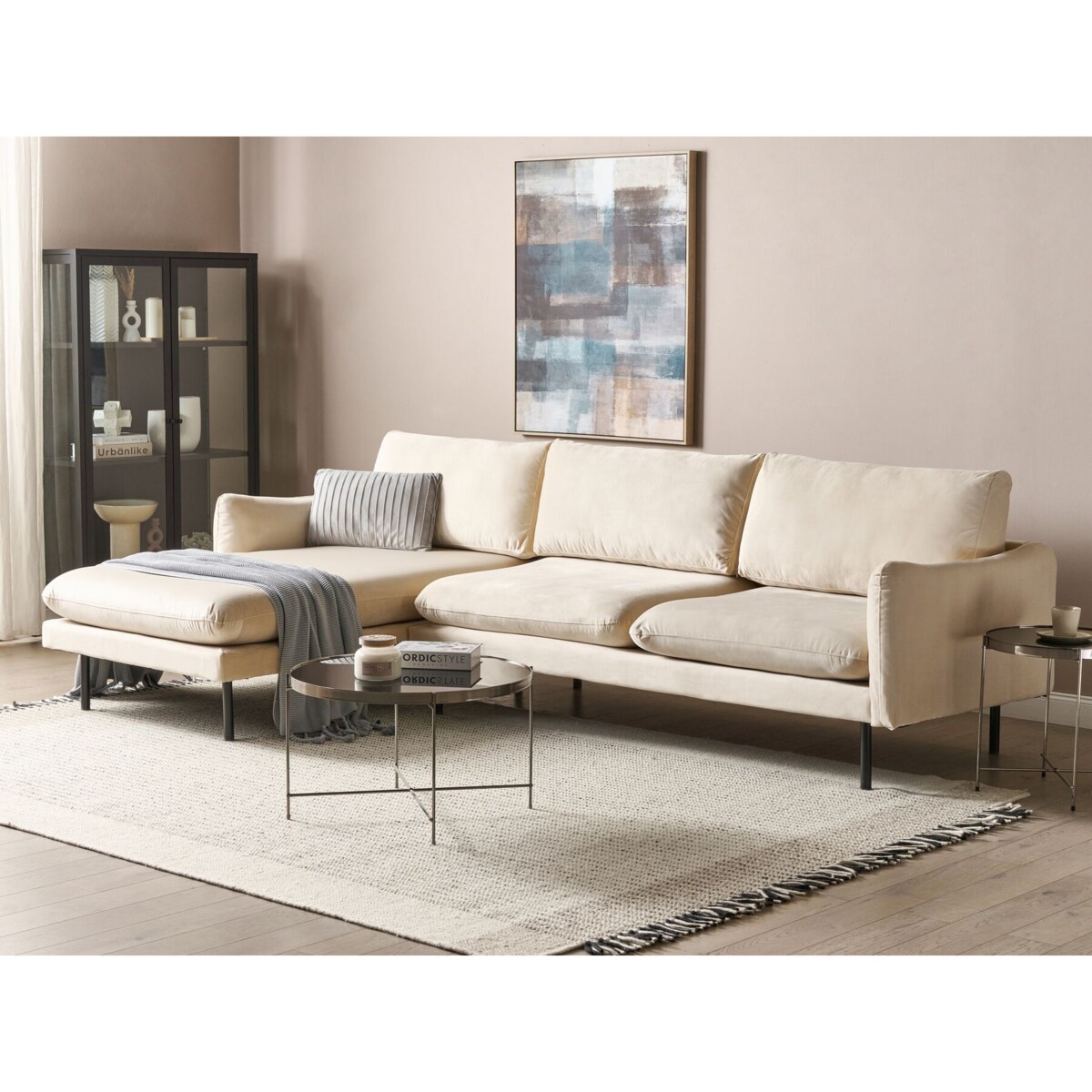 Narożnik welurowy prawostronny jasnobeżowy VINTERBRO