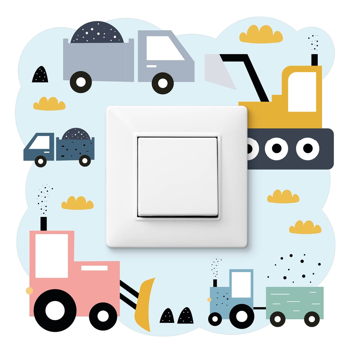 Naklejka Pod Kontakt Dla Dzieci Maszyny Budowlane Chmurki Styl Skandynawski 20x20cm