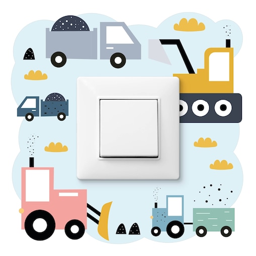 Naklejka Pod Kontakt Dla Dzieci Maszyny Budowlane Chmurki Styl Skandynawski 20x20cm