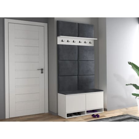 Szafka na buty z siedziskiem i wieszakiem DUBAI biała/szara