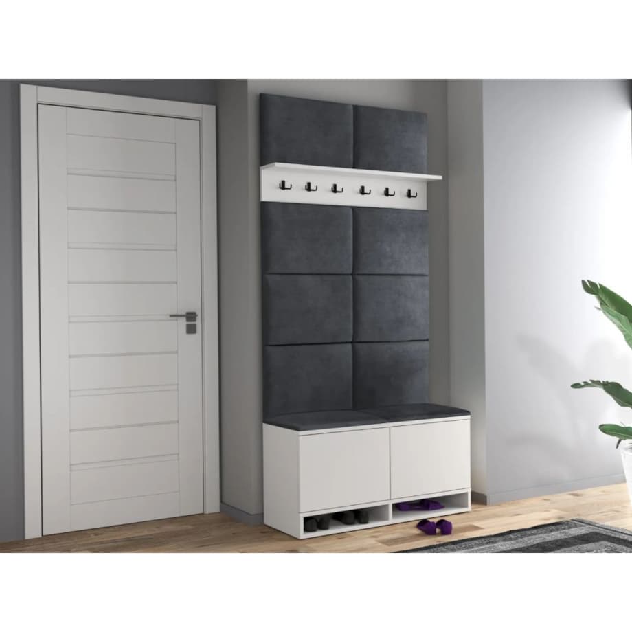 Szafka na buty z siedziskiem i wieszakiem DUBAI biała/szara