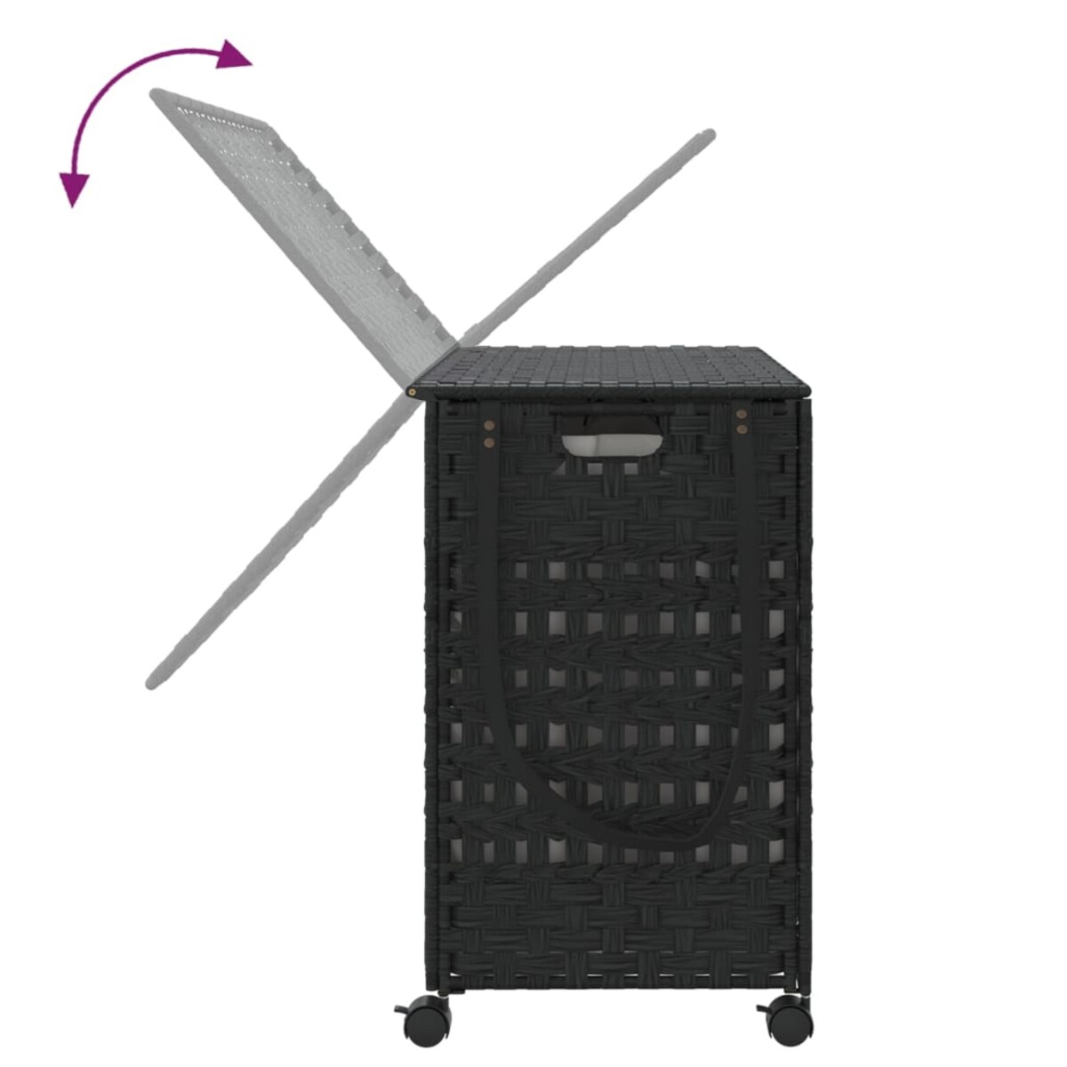 vidaXL Kosz na pranie z kółkami, czarny, 66x35x60 cm, rattan