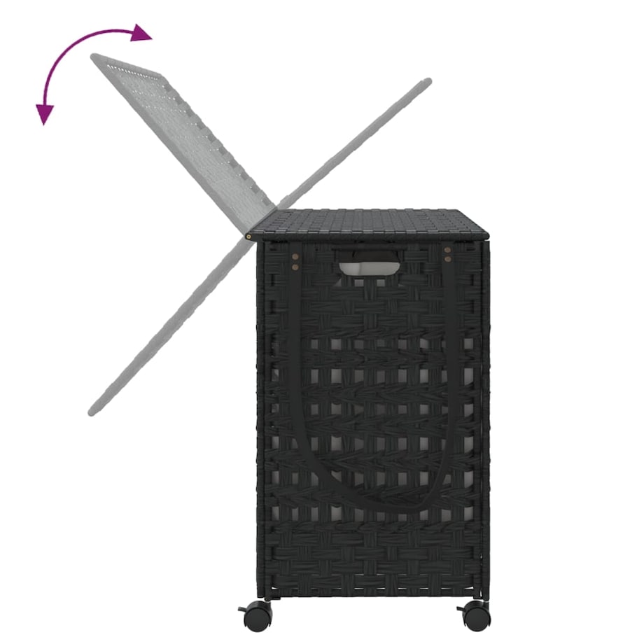 vidaXL Kosz na pranie z kółkami, czarny, 66x35x60 cm, rattan