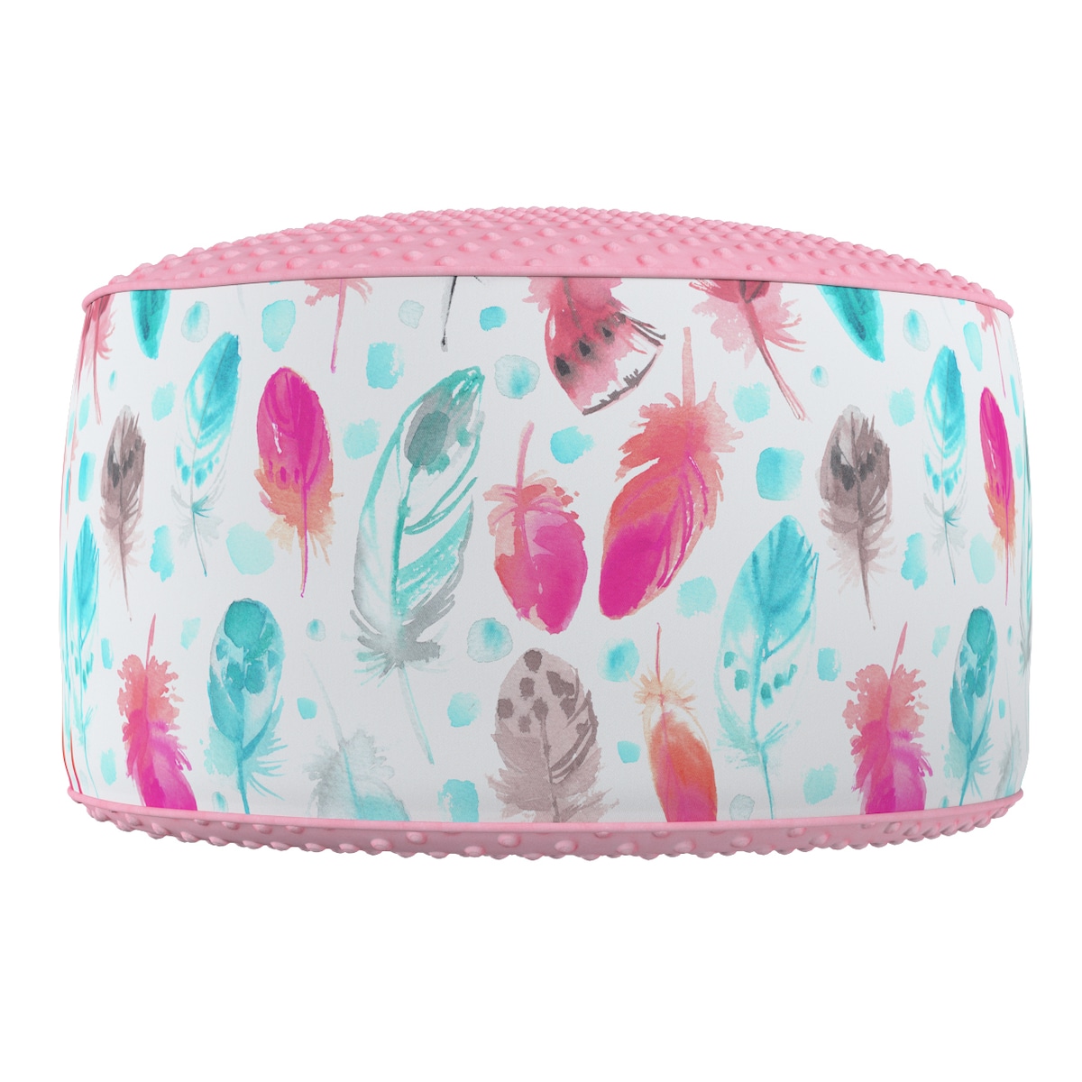Puf dwukolorowy Coli z Minky, różowe i turkusowe piórka, 50x25 cm, Magic Collection