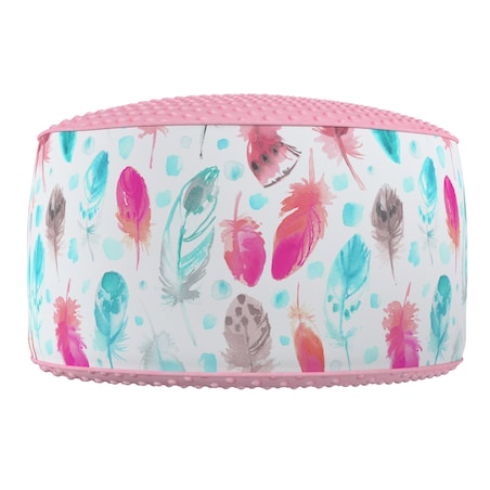 Puf dwukolorowy Coli z Minky, różowe i turkusowe piórka, 50x25 cm, Magic Collection