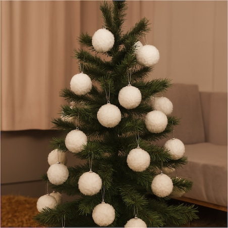 Bombka Na Choinkę Ozdoba Świąteczna Futerkowa Sztuczne Futro 10 Cm Biała