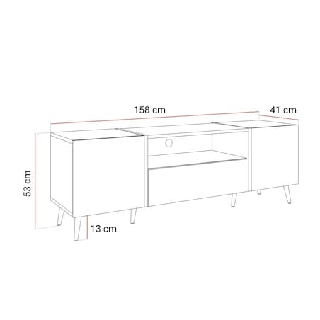 Szafka RTV ONYX na złotych nóżkach wysoki połysk 158 cm, biały połysk, złote uchwyty
