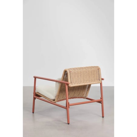 Zestaw ogrodowy: sofa, 2 fotele, stolik kawowy z aluminium i syntetycznego rattanu Duroli, terracotta