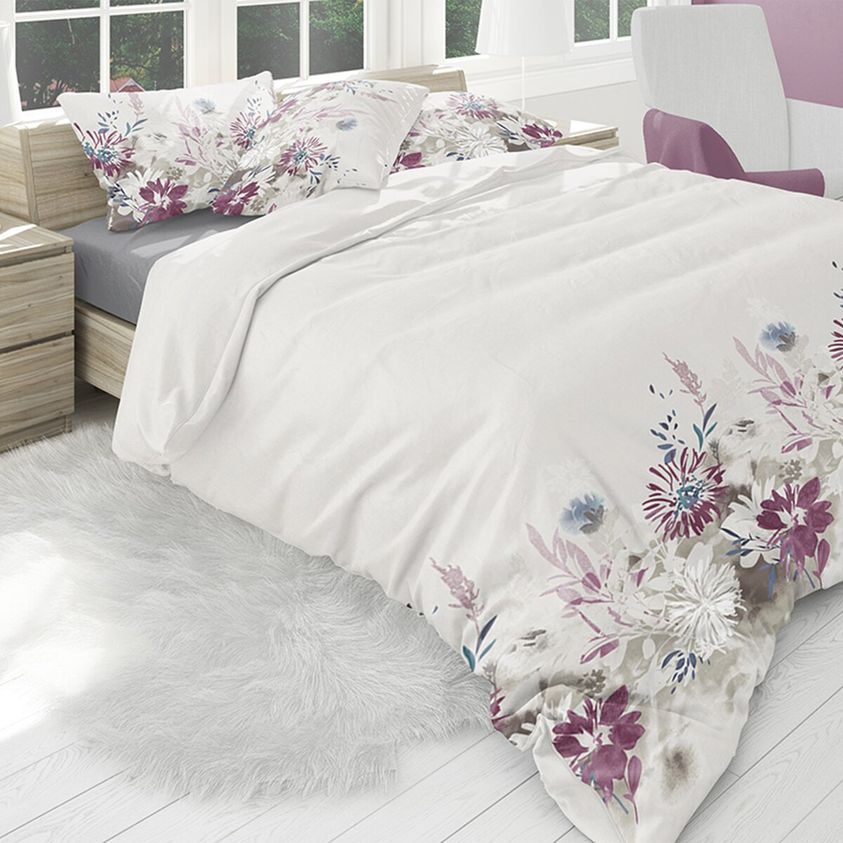 LANIUS komplet pościeli z bawełny satynowej, kwiatowy wzór, 160x200