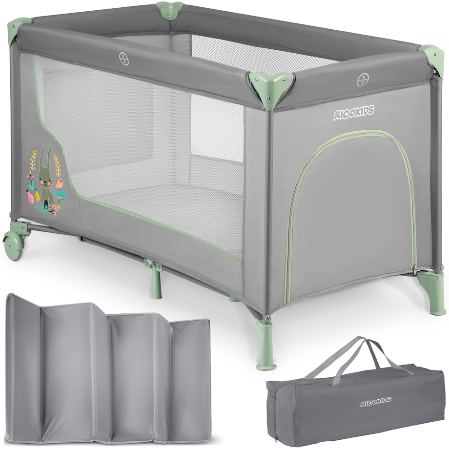 Łóżeczko turystyczne dla dziecka składane podróżne kojec Ricokids + materac + torba