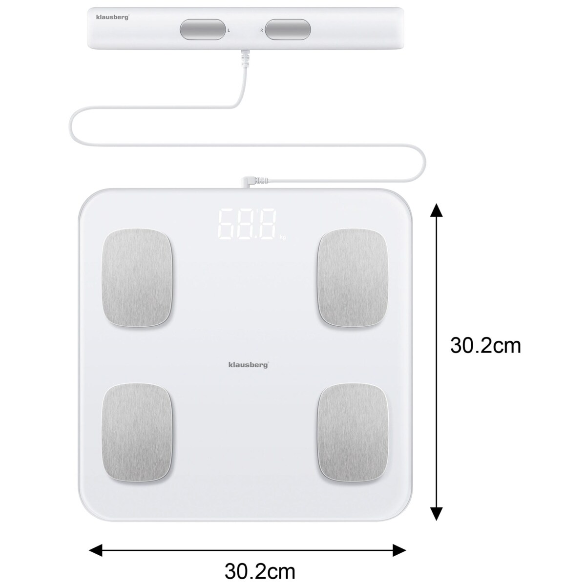 Waga łazienkowa z pomiarem tkanki tłuszczowej i składu ciała, Smart, BT, KLAUSBERG biała