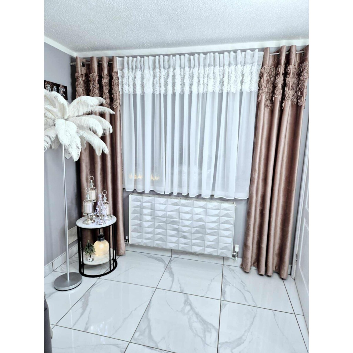 firana "rosalia" top róże 3d wyszywane biały | 160x70 przelotki