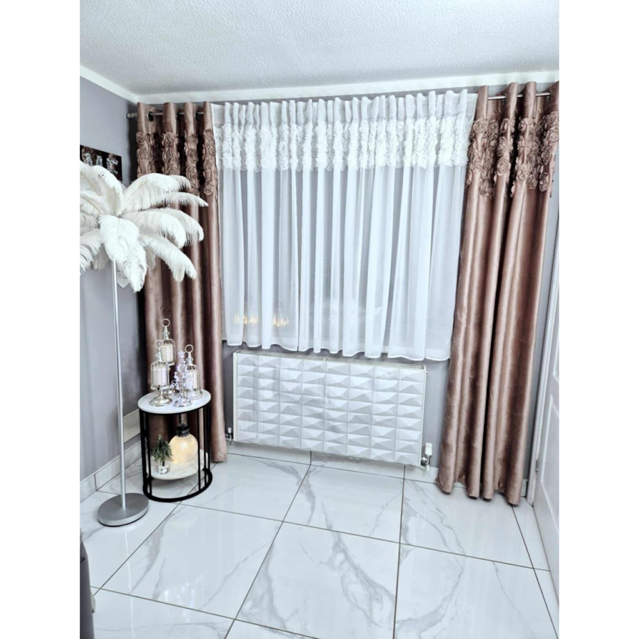 firana "rosalia" top róże 3d wyszywane biały | 160x70 przelotki