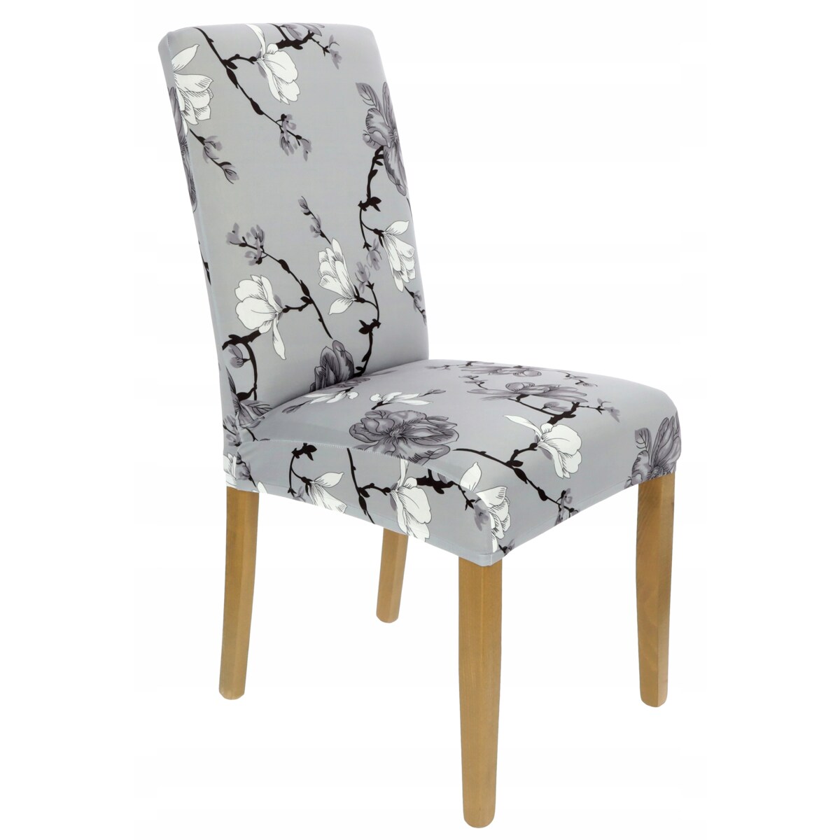 POKROWIEC NA KRZESŁO SZARY KWIATY WZORY ELASTYCZNY [21AH]