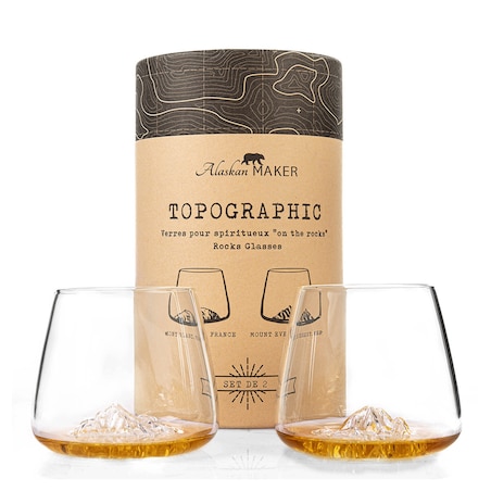 Zestaw 2 szklanek do whisky - Topographic - Mont Blanc & Everest