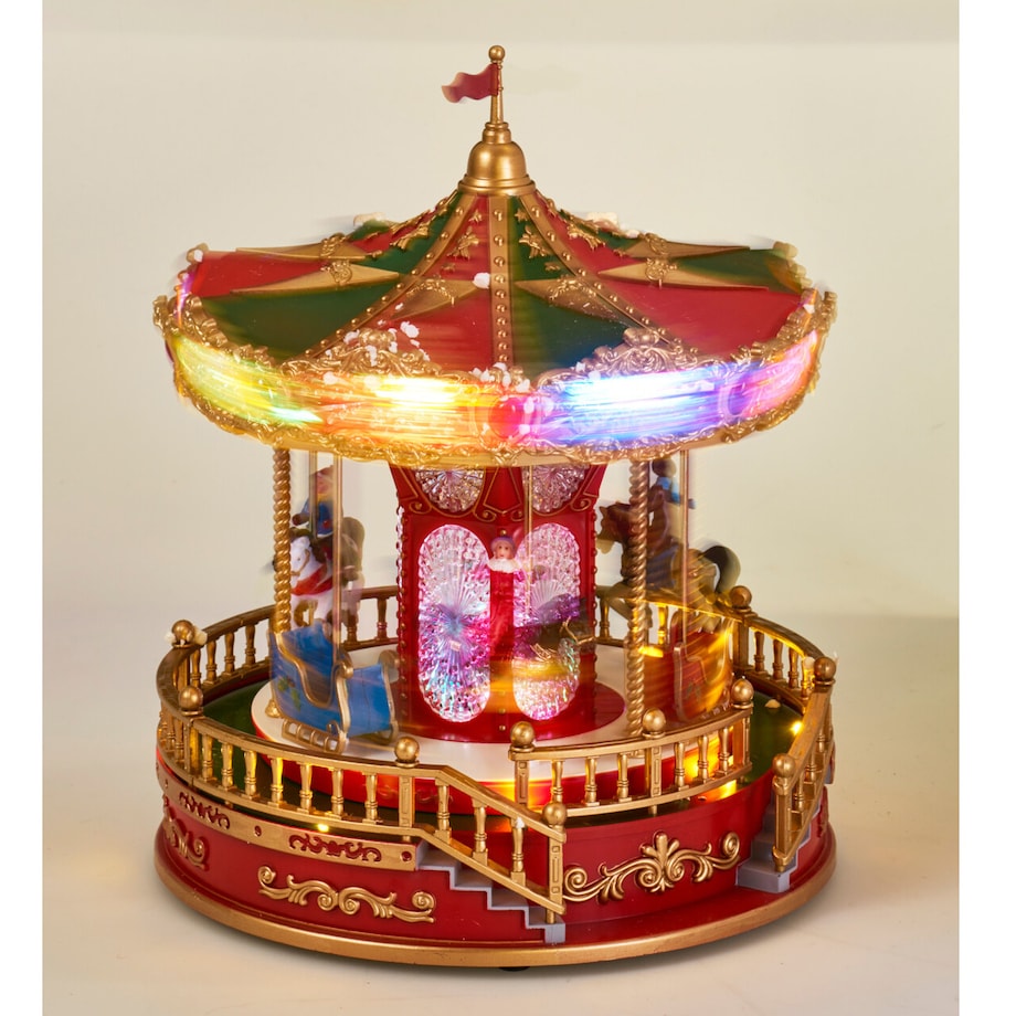 Świąteczna karuzela LED z muzyką i obrotowymi figurkami, 23 x 28 cm