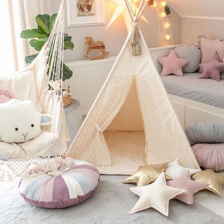 Pufa dla dzieci Pink Velvet patchworkowe siedzisko