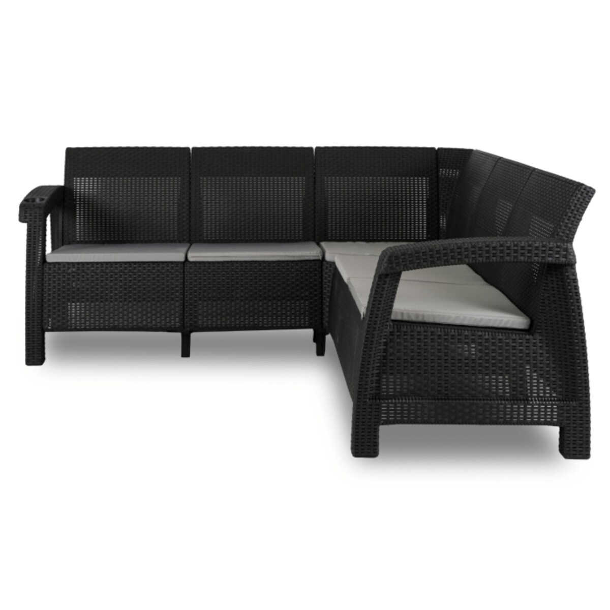 Narożnik Kanapa Rattanowa Ławka Ogrodowa Na Taras Ogród Czarna INDIANA