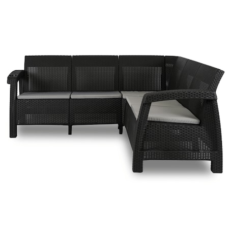 Narożnik Kanapa Rattanowa Ławka Ogrodowa Na Taras Ogród Czarna INDIANA