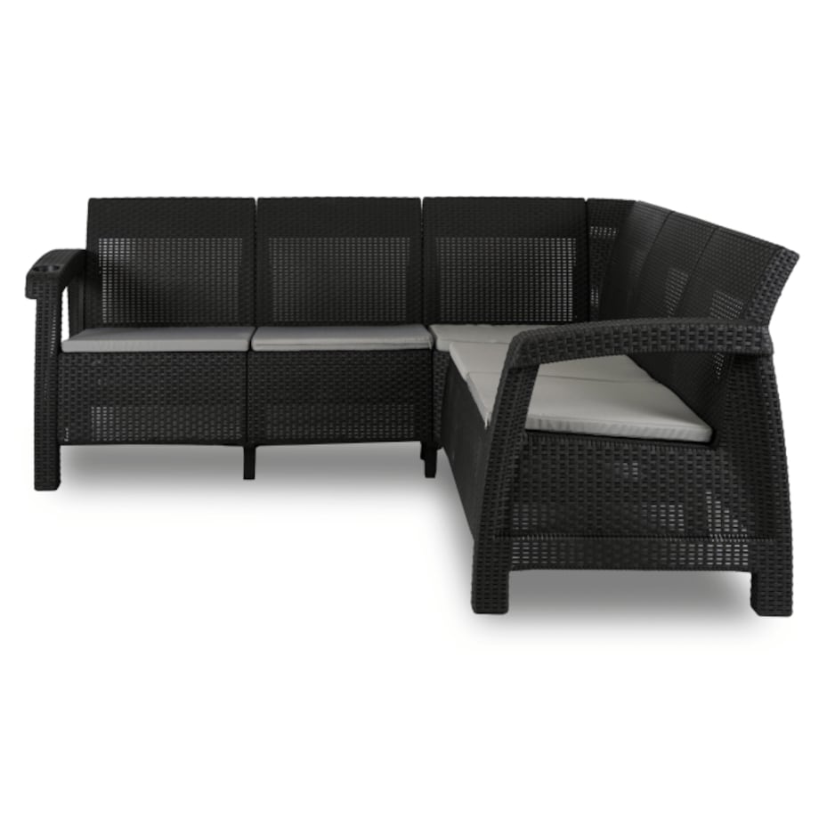 Narożnik Kanapa Rattanowa Ławka Ogrodowa Na Taras Ogród Czarna INDIANA