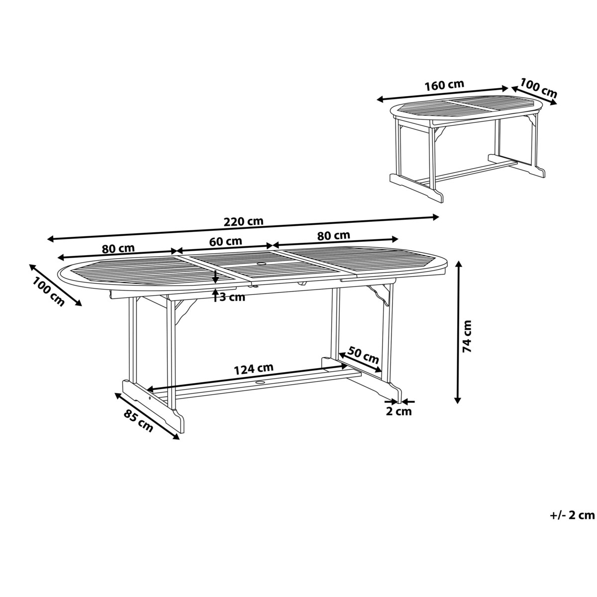 Stół ogrodowy rozkładany akacjowy 160/220 x 100 cm jasne drewno MAUI