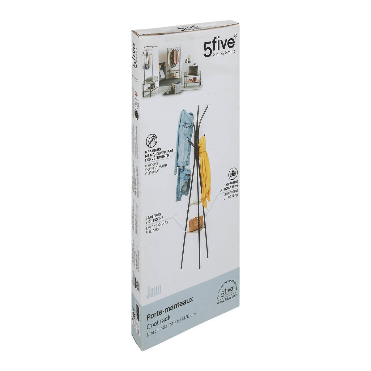 Stojący wieszak z dwoma półkami, JANO, 175 cm