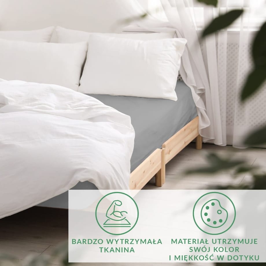 Prześcieradło satynowe z gumką popielate 200 x 220 cm