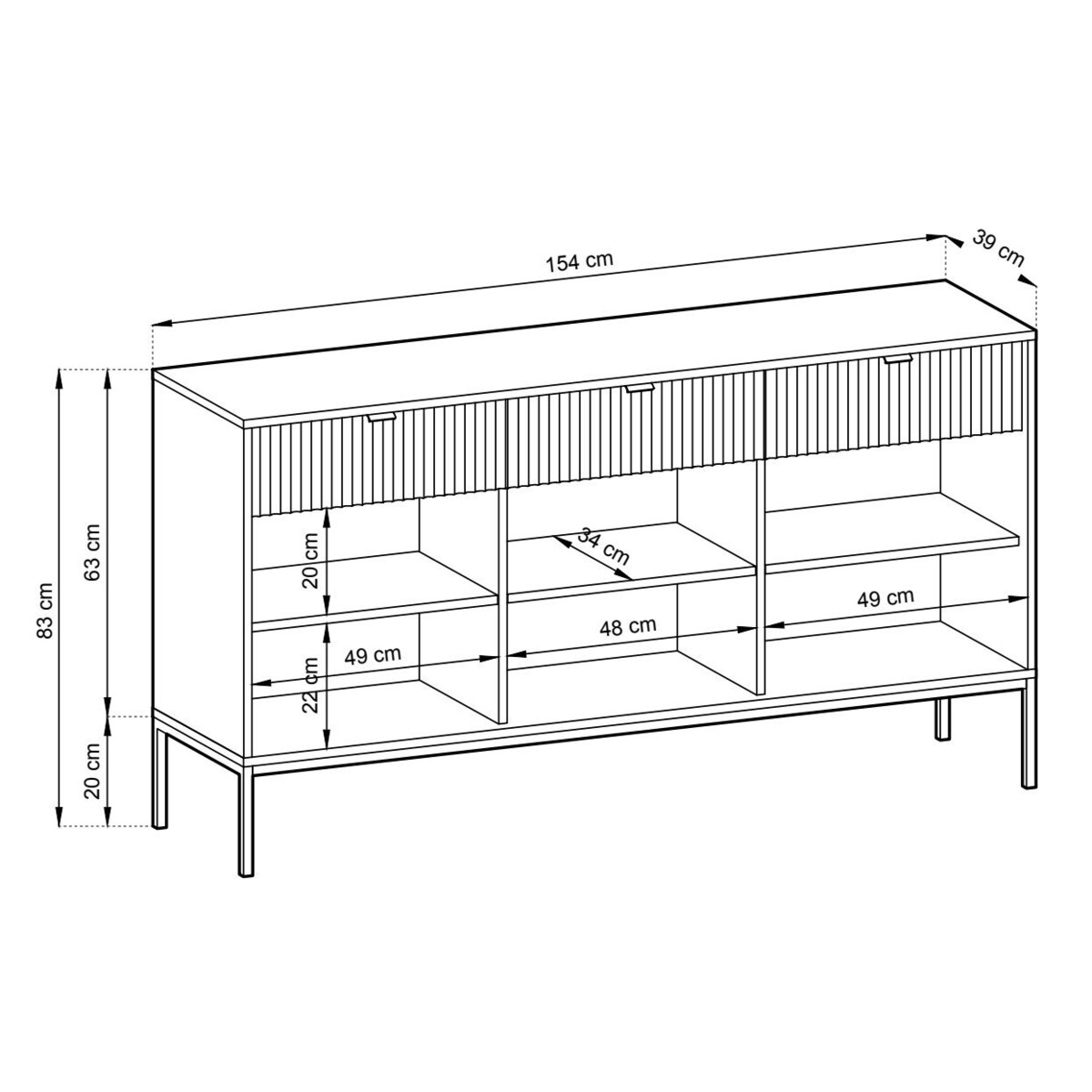 Komoda Delicious duża ryflowana szara