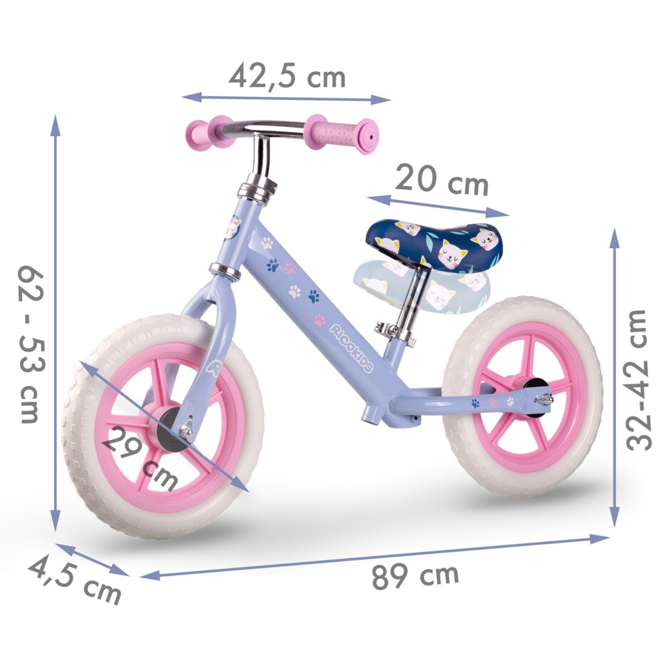 Rowerek biegowy dla dzieci jeździk lekki stabilny Ricokids różowo-niebieski