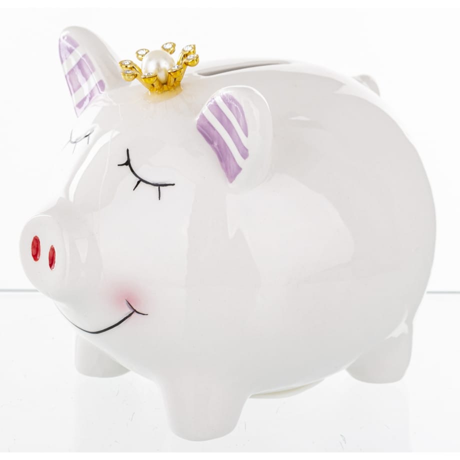 Skarbonka ceramiczna - 10,5x9,5x12,5 cm świnka PIGGY biała