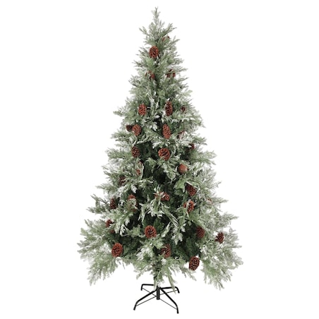 vidaXL Choinka z szyszkami, zielono-biała, 225 cm, PVC i PE