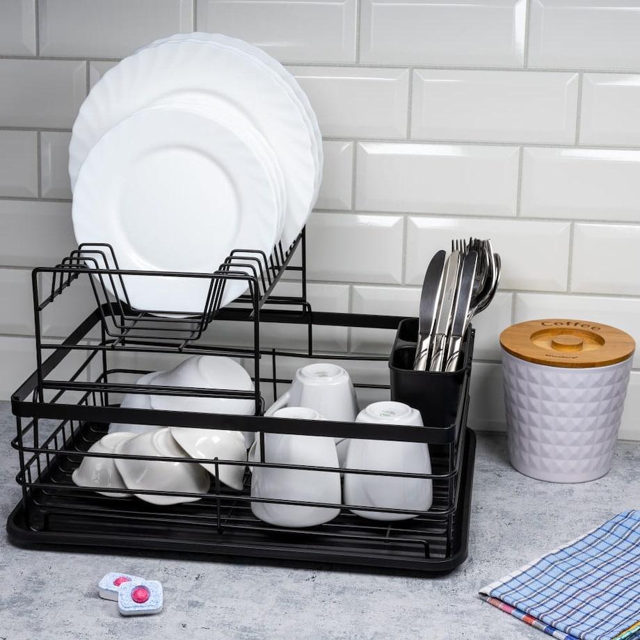 Suszarka do naczyń dwupoziomowa czarna Ociekacz 43x32x27cm KINGHOFF